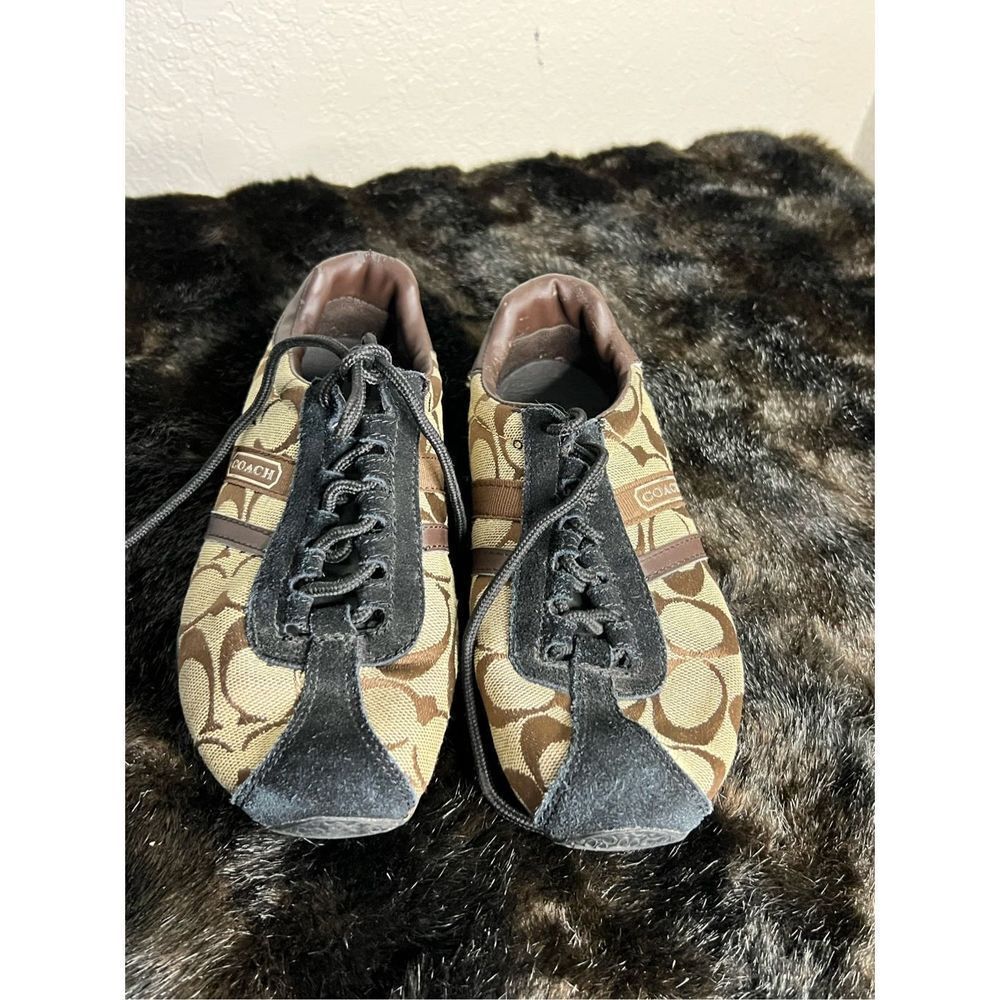 Coach Katelyn Women 6.5 Brown Classic Monogram Sneaker Fashion Shoe Textured